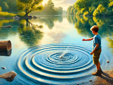 Waves on the surface of the lake from a stone thrown into the water Waves on the surface of the lake from a stone thrown into the water